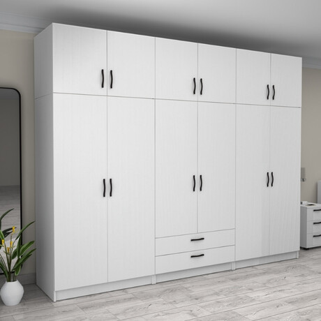 Ντουλάπα Ρούχων Victoria Megapap Εξάφυλλη με Πατάρι και Συρτάρια Χρώμα Λευκό 300x60x240εκ.