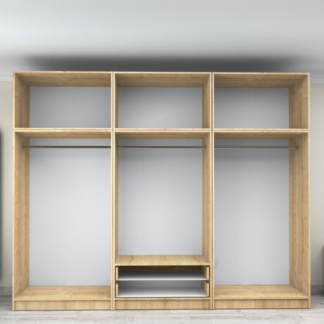 Ντουλάπα Ρούχων Victoria Megapap Εξάφυλλη με Πατάρι και Συρτάρια Χρώμα Φυσικό Οξιάς 300x60x240εκ.