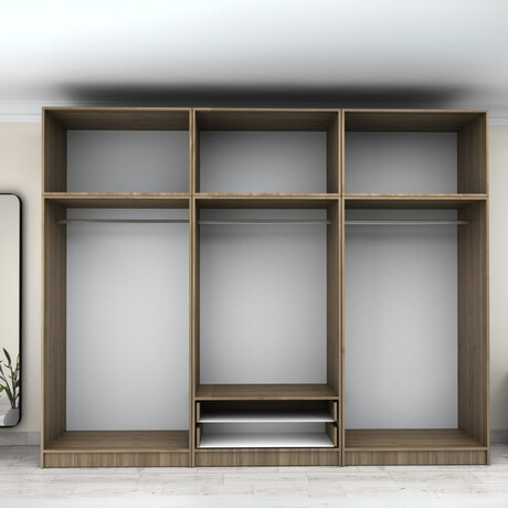 Ντουλάπα Ρούχων Victoria Megapap Εξάφυλλη με Πατάρι και Συρτάρια Χρώμα Καρυδί 300x60x240εκ.