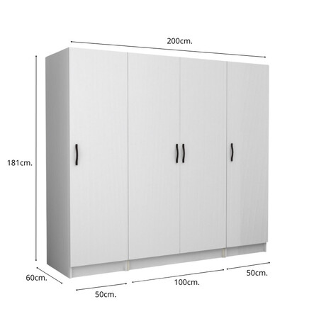 Ντουλάπα Ρούχων Victoria Megapap Τετράφυλλη Χρώμα Λευκό 200x60x181εκ.