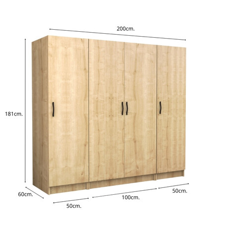 Ντουλάπα Ρούχων Victoria Megapap Τετράφυλλη Χρώμα Φυσικό Οξιάς 200x60x181εκ.