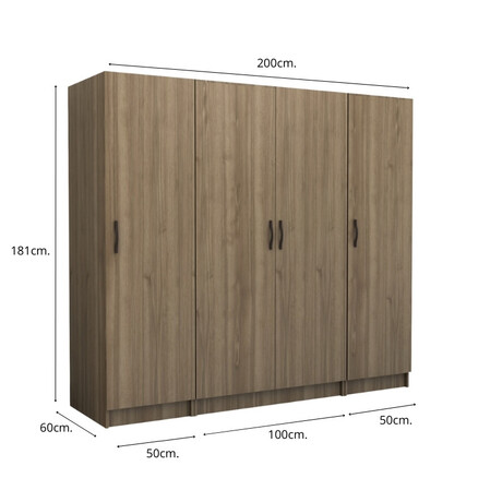 Ντουλάπα Ρούχων Victoria Megapap Τετράφυλλη Χρώμα Καρυδί 200x60x181εκ.