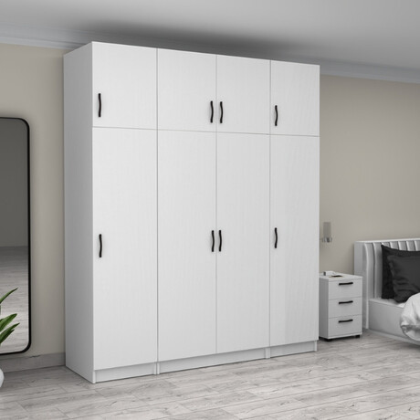 Ντουλάπα Ρούχων Victoria Megapap Τετράφυλλη με Πατάρι Χρώμα Λευκό 200x60x240εκ.