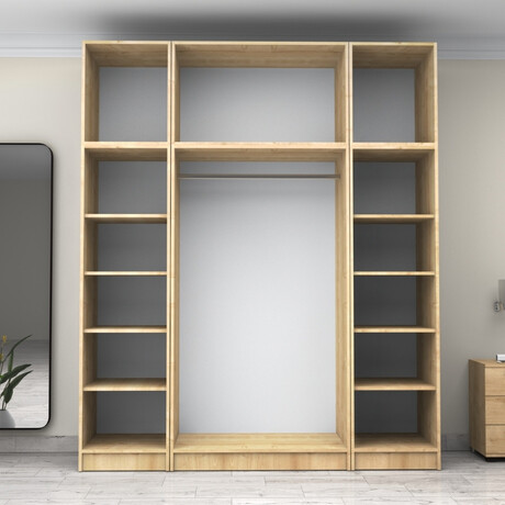 Ντουλάπα Ρούχων Victoria Megapap Τετράφυλλη με Πατάρι Χρώμα Φυσικό Οξιάς 200x60x240εκ.