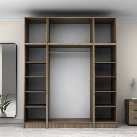 Ντουλάπα Ρούχων Victoria Megapap Τετράφυλλη με Πατάρι Χρώμα Καρυδί 200x60x240εκ.