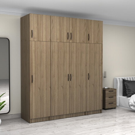 Ντουλάπα Ρούχων Victoria Megapap Τετράφυλλη με Πατάρι Χρώμα Καρυδί 200x60x240εκ.