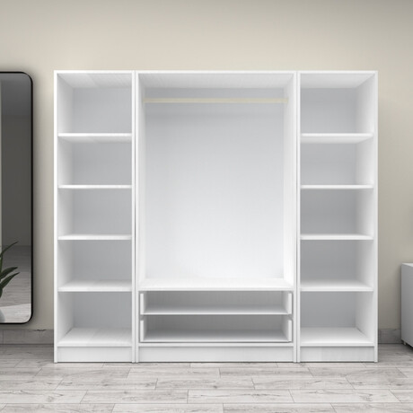 Ντουλάπα Ρούχων Victoria Megapap Τετράφυλλη με Συρτάρια Χρώμα Λευκό 200x60x181εκ.