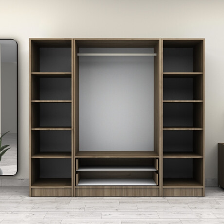 Ντουλάπα Ρούχων Victoria Megapap Τετράφυλλη με Συρτάρια Χρώμα Καρυδί 200x60x181εκ.