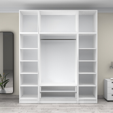 Ντουλάπα Ρούχων Victoria Megapap Τετράφυλλη με Πατάρι και Συρτάρια Χρώμα Λευκό 200x60x240εκ.