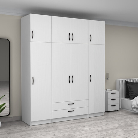 Ντουλάπα Ρούχων Victoria Megapap Τετράφυλλη με Πατάρι και Συρτάρια Χρώμα Λευκό 200x60x240εκ.