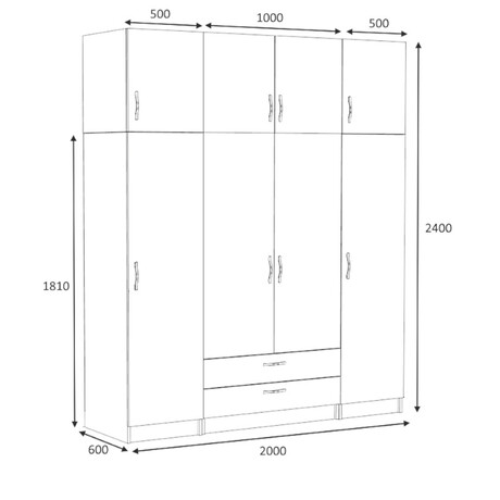 Ντουλάπα Ρούχων Victoria Megapap Τετράφυλλη με Πατάρι και Συρτάρια Χρώμα Φυσικό Οξιάς 200x60x240εκ.