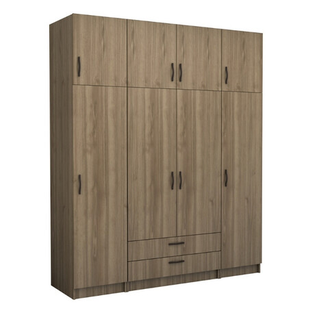 Ντουλάπα Ρούχων Victoria Megapap Τετράφυλλη με Πατάρι και Συρτάρια Χρώμα Καρυδί 200x60x240εκ.