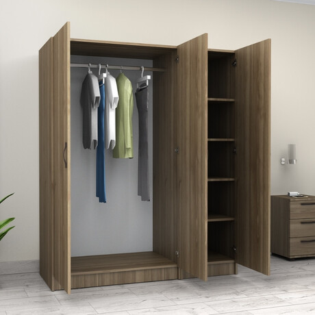 Ντουλάπα Ρούχων Victoria Megapap Τρίφυλλη Χρώμα Καρυδί 150x60x181εκ.