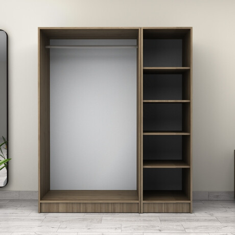 Ντουλάπα Ρούχων Victoria Megapap Τρίφυλλη Χρώμα Καρυδί 150x60x181εκ.