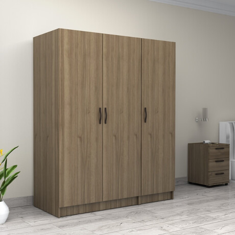 Ντουλάπα Ρούχων Victoria Megapap Τρίφυλλη Χρώμα Καρυδί 150x60x181εκ.