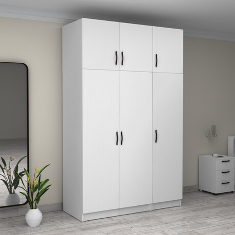 Ντουλάπα Ρούχων Victoria Megapap Τρίφυλλη με Πατάρι Χρώμα Λευκό 150x60x240εκ.