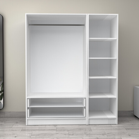 Ντουλάπα Ρούχων Victoria Megapap Τρίφυλλη με Συρτάρια Χρώμα Λευκό 150x60x181εκ.