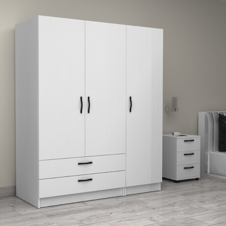 Ντουλάπα Ρούχων Victoria Megapap Τρίφυλλη με Συρτάρια Χρώμα Λευκό 150x60x181εκ.