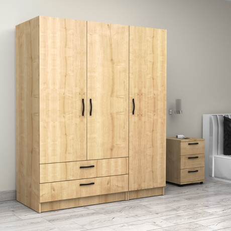 Ντουλάπα Ρούχων Victoria Megapap Τρίφυλλη με Συρτάρια Χρώμα Φυσικό Οξιάς 150x60x181εκ.