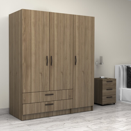 Ντουλάπα Ρούχων Victoria Megapap Τρίφυλλη με Συρτάρια Χρώμα Καρυδί 150x60x181εκ.