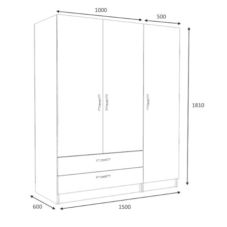 Ντουλάπα Ρούχων Victoria Megapap Τρίφυλλη με Συρτάρια Χρώμα Καρυδί 150x60x181εκ.