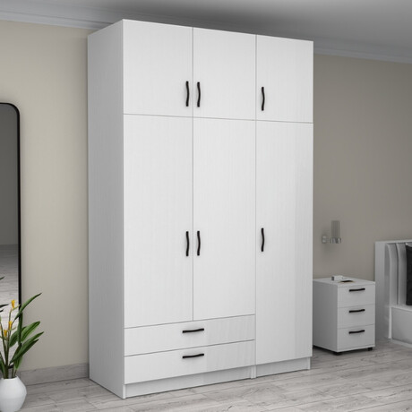 Ντουλάπα Ρούχων Victoria Megapap Τρίφυλλη με Πατάρι και Συρτάρια Χρώμα Λευκό 150x60x240εκ.
