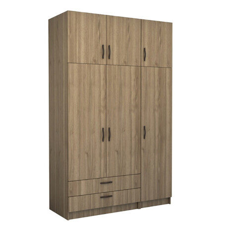 Ντουλάπα Ρούχων Victoria Megapap Τρίφυλλη με Πατάρι και Συρτάρια Χρώμα Καρυδί 150x60x240εκ.