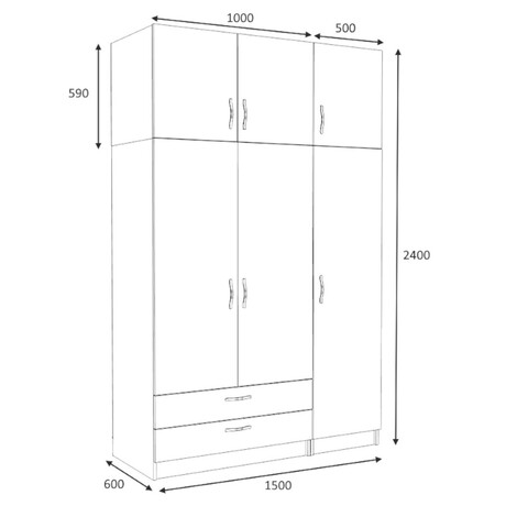 Ντουλάπα Ρούχων Victoria Megapap Τρίφυλλη με Πατάρι και Συρτάρια Χρώμα Καρυδί 150x60x240εκ.
