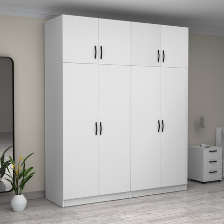 Ντουλάπα Ρούχων Victoria Megapap Τετράφυλλη με Πατάρι Χρώμα Λευκό 200x60x240εκ.