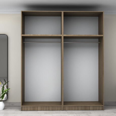 Ντουλάπα Ρούχων Victoria Megapap Τετράφυλλη με Πατάρι Χρώμα Καρυδί 200x60x240εκ.