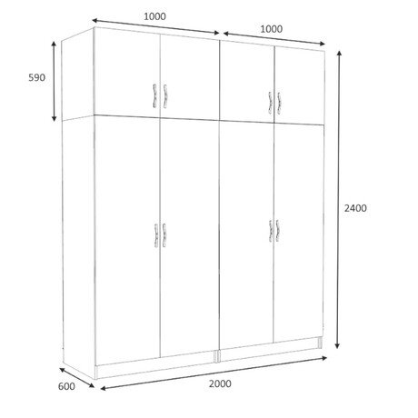Ντουλάπα Ρούχων Victoria Megapap Τετράφυλλη με Πατάρι Χρώμα Καρυδί 200x60x240εκ.