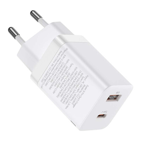 Baseus Γρήγορος Φορτιστής Super si pro  usb + usb-c 30w (Λευκό)