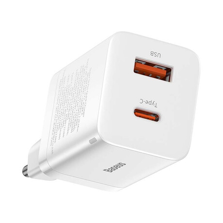 Baseus Γρήγορος Φορτιστής Super si pro  usb + usb-c 30w (Λευκό)