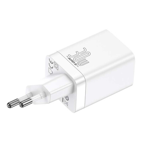 Baseus Γρήγορος Φορτιστής Super si pro  usb + usb-c 30w (Λευκό)