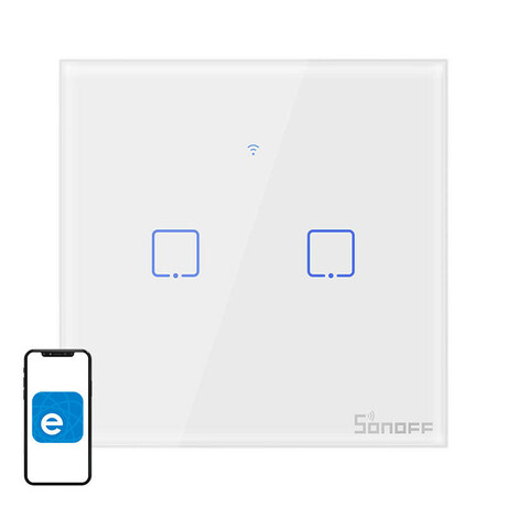 Sonoff Έξυπνος Διακόπτης Χωνευτός Wifi t0 eu tx (2 Καναλιών) (Λευκό)