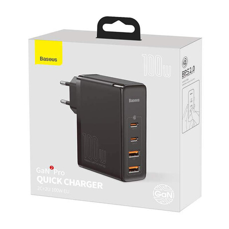 Baseus Φορτιστής Ταξιδιού Gan2 pro Quick 2xusb + 2xusb-c 100w eu (Μαύρο)