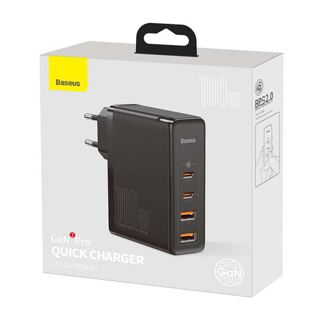 Baseus Φορτιστής Ταξιδιού Gan2 pro Quick 2xusb + 2xusb-c 100w eu (Μαύρο)