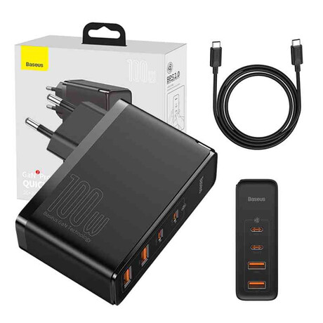 Baseus Φορτιστής Ταξιδιού Gan2 pro Quick 2xusb + 2xusb-c 100w eu (Μαύρο)