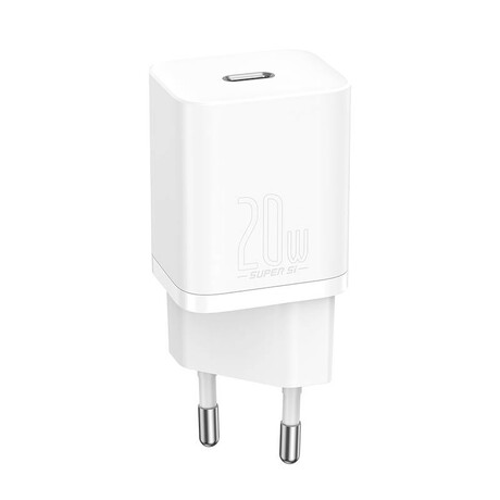 Baseus Γρήγορος Φορτιστής Super si 1c 20w με Καλώδιο usb-c σε Lightning 1m (Λευκό)