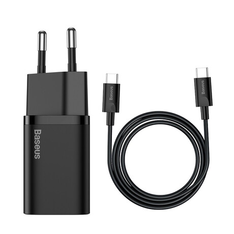 Baseus Φορτιστής Super si 1c 25w με Καλώδιο usb-c και Θύρα usb-c 1m (Μαύρο)