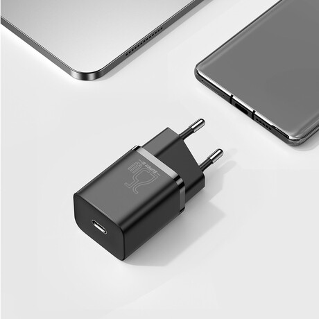 Baseus Φορτιστής Super si 1c 25w με Καλώδιο usb-c και Θύρα usb-c 1m (Μαύρο)