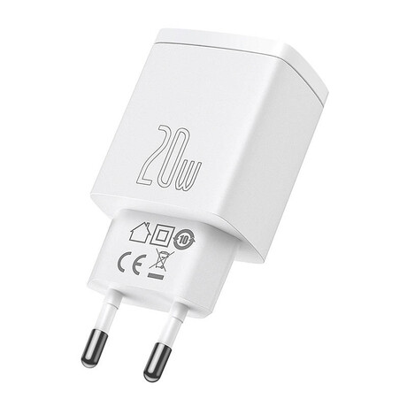 Baseus Φορτιστής Compact Quick Charger Usb, usb-c 20w (Λευκό)