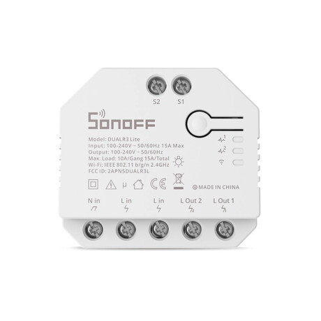 Sonoff Έξυπνος Ενδιάμεσος Διακόπτης Wifi Dual r3 Lite (Λευκό)