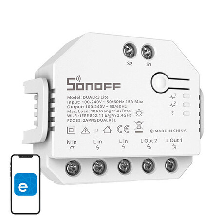 Sonoff Έξυπνος Ενδιάμεσος Διακόπτης Wifi Dual r3 Lite (Λευκό)