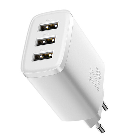 Baseus Γρήγορος Φορτιστής 3xusb 17w (Λευκό)