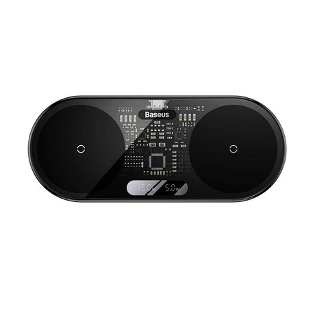 Baseus Διπλός Ασύρματος Φορτιστής qi με Ψηφιακή Οθόνη Led, 20w (Μαύρο)