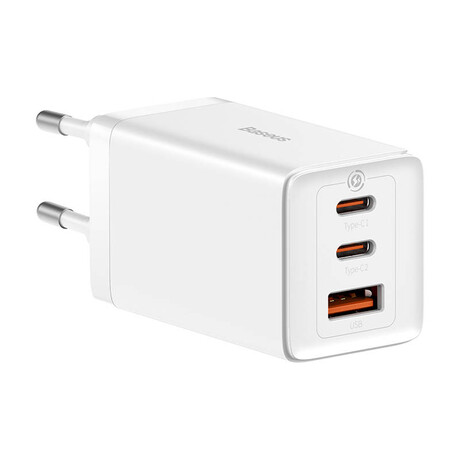 Baseus Φορτιστής Gan5 pro 2xusb-c + usb 65w (Λευκό)