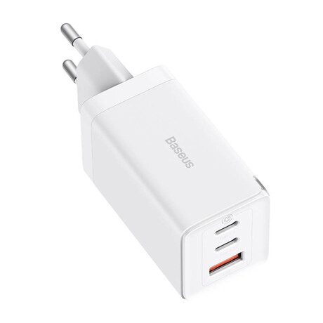 Baseus Φορτιστής Gan5 pro 2xusb-c + usb 65w (Λευκό)
