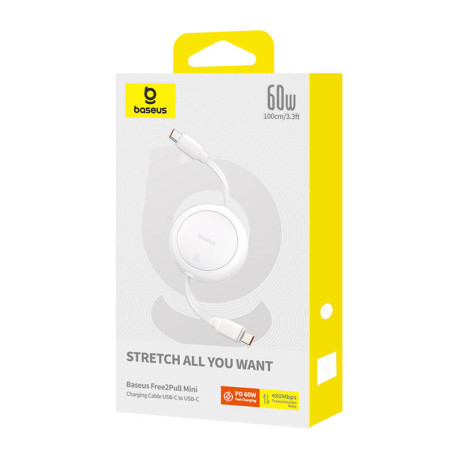 Baseus Free2pull Mini usb-c to usb-c usb Cable, 60w, 1, (White)