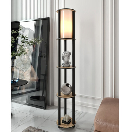 Φωτιστικό Δαπέδου Nova Megapap mdf - pvc Ύφασμα Χρώμα Καρυδί - Μαύρο 24x25x150εκ.